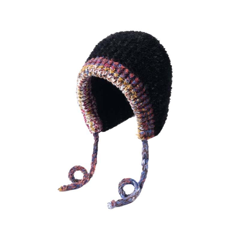 Plush Knitted Hat for Women In Autumn and Winter Handmade Big Head Surround Bag Hat Thickened Warm Furry Face-protecting Small Ear Protection Hat