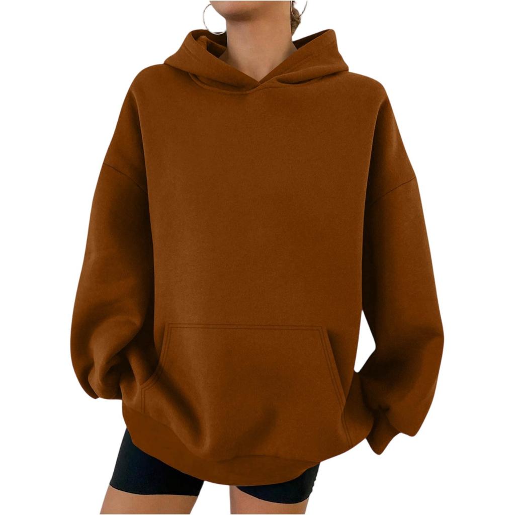 Women's Hooded Long Sleeve Sweatshirt Loose Fit Streetwear Solid Color Pullover Hoodie