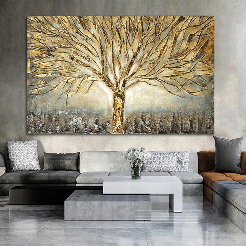 Gold Tree of Life Oil Painting Poster and Prints On Canvas Abstract Art Pictures Modern Wall Art For Home Living Room Decoration
