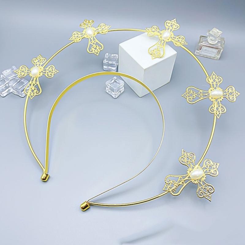 Goddess Headpiece Cross Crown Headband for Womens Girls Vintage Headwear Props