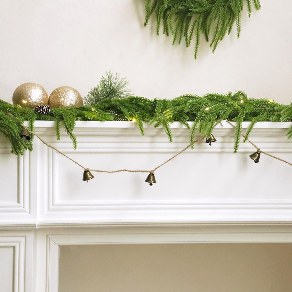1pc Christmas Golden Bell Garland, Rustic Jute Rope Hanging Bells, Festive Decor for Xmas Tree,Fireplace,Home & Party Decoration