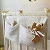 Double-Layer Pure Cotton Baby Stroller Storage Bag with Double Pockets and Printed Bottle Holder