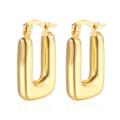 Boucles d'oreilles creuses de luxe léger haut de gamme en acier titane de style français, boucles d'oreilles rectangulaires en acier inoxydable plaqué or 18 carats pour femmes