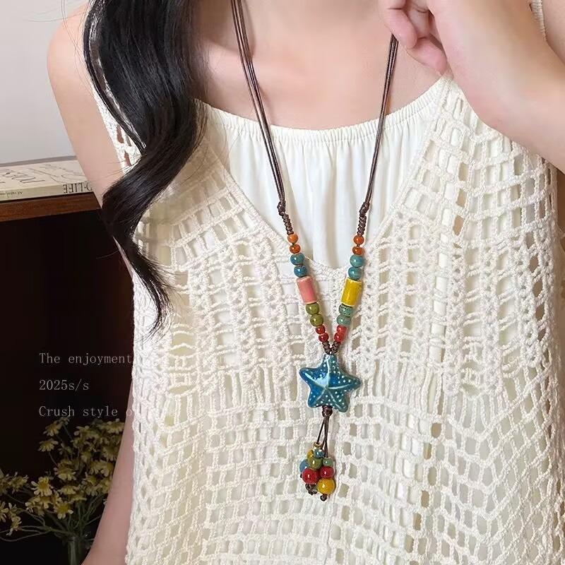 Long fringed necklace women's retro Zen niche sweater chain versatile Yunnan accessories