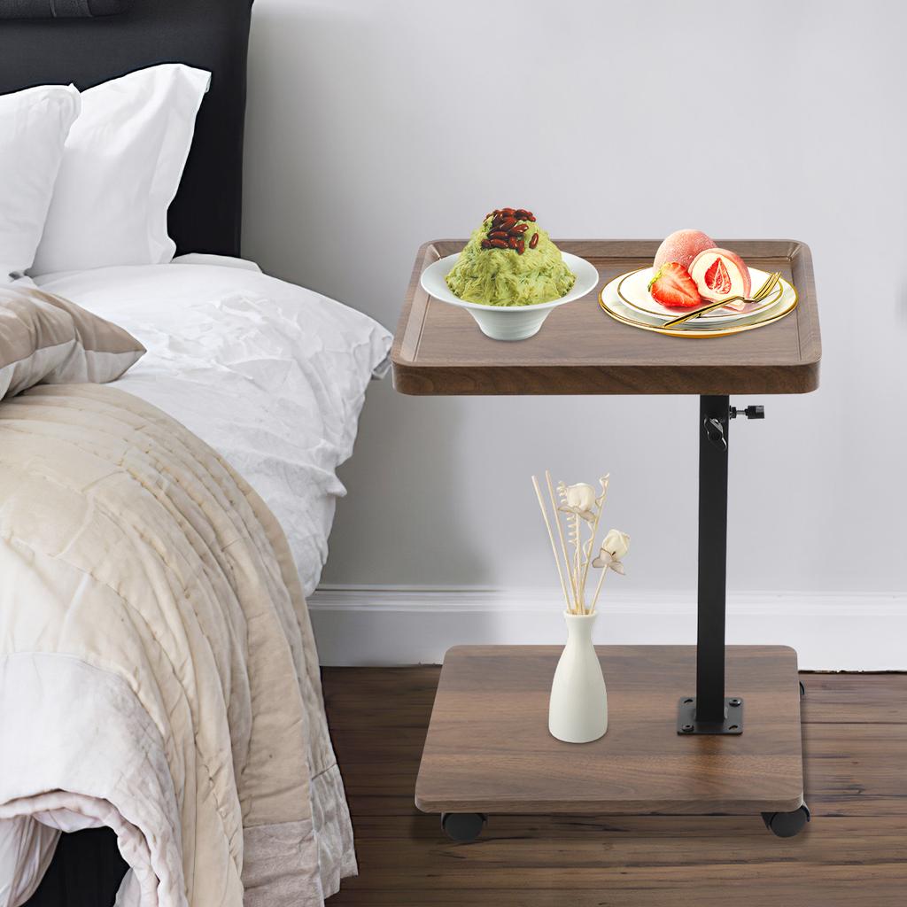 C-Shaped End Table with 4 Universal Wheels, 360° Swivel Top, Adjustable Height (17.71" To 31.5"), Modern Narrow Sofa Side Table