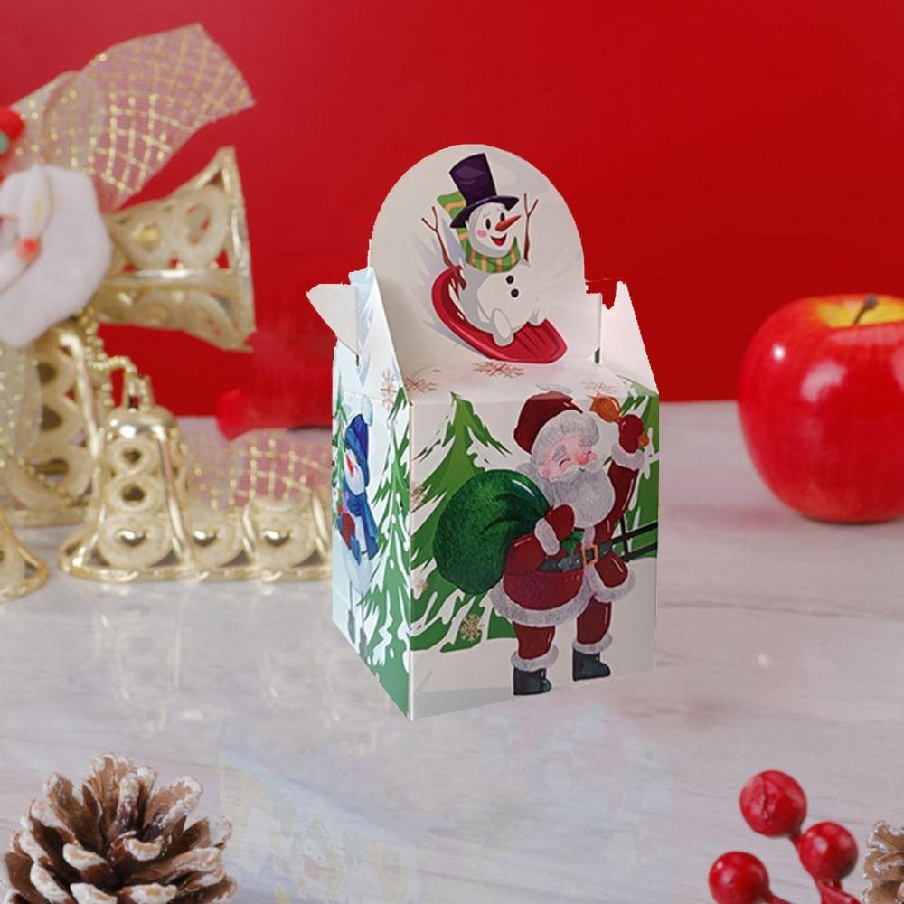 12pcs Cute Christmas Gift Box Paper Xmas Eve Packaging Bag Christmas Decoration Candy Box  Snack