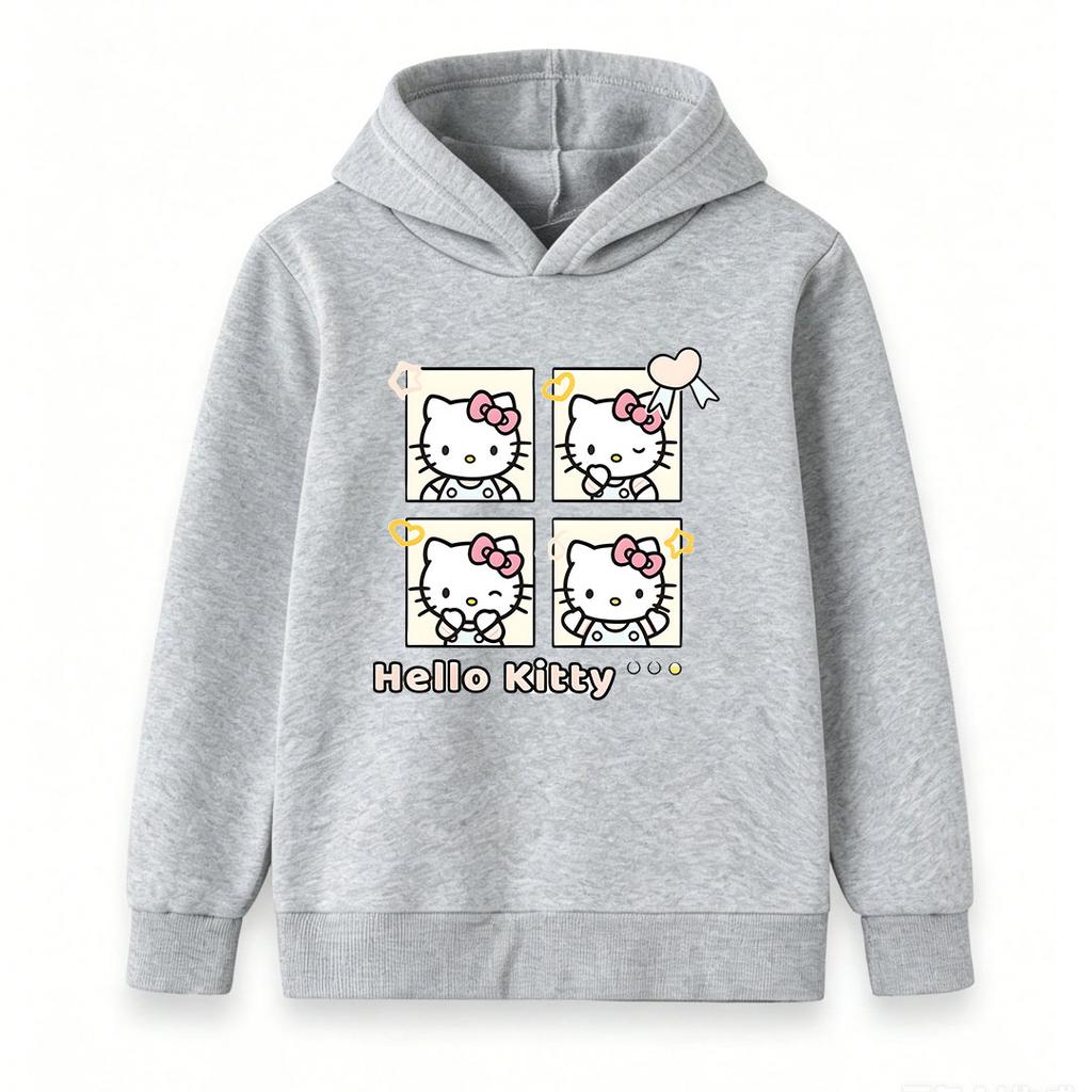 Cute Cartoon Cat Print Kids Hooded Sweatshirt, Unisex Boys Girls Long Sleeve Casual Pullover Top, Soft Cozy Warm Loose Fit Children Daily Wear for