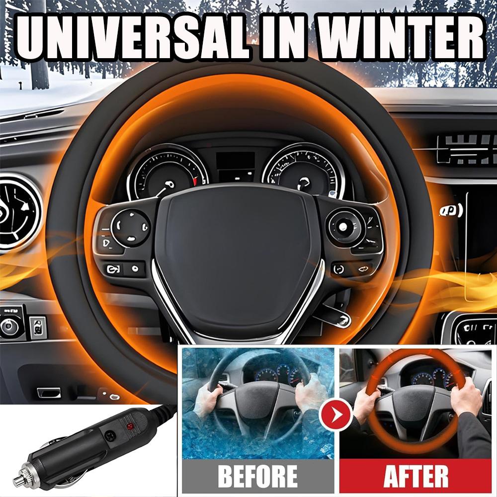 Poignée chauffante universelle 12V Hiver Chauffage électrique Couvre-volant de voiture Chauffage rapide en 3 minutes Couvercle antidérapant Pour l'hiver
