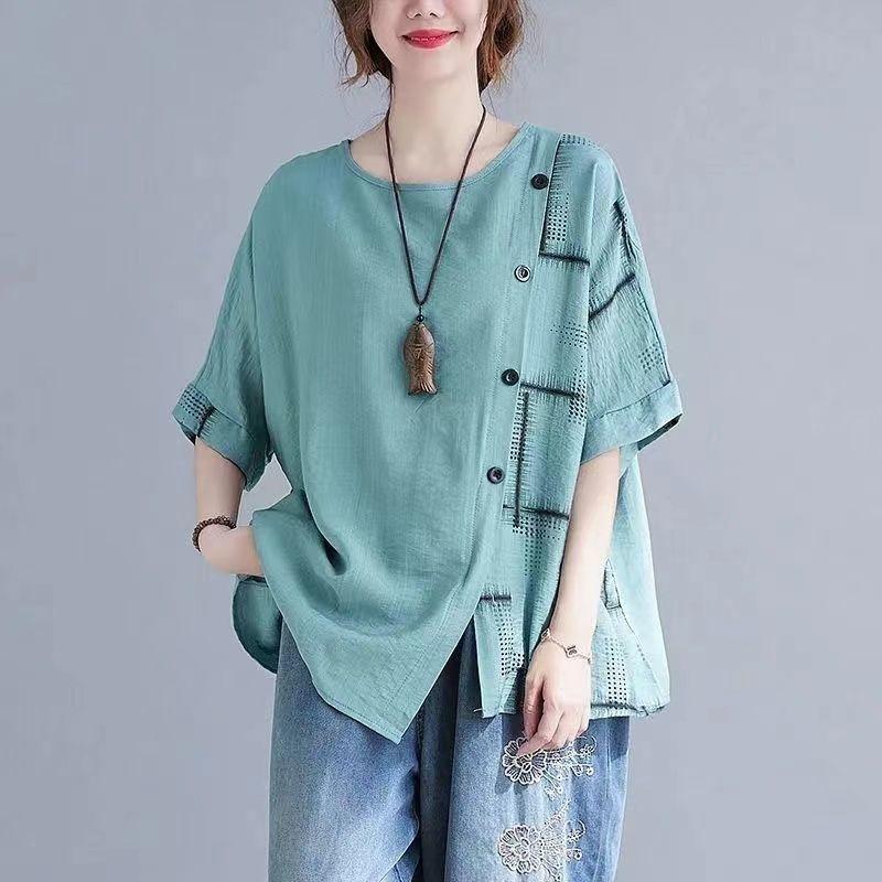 Summer New Cotton and Linen Women's Tops Loose Short-sleeved T-shirts for Women