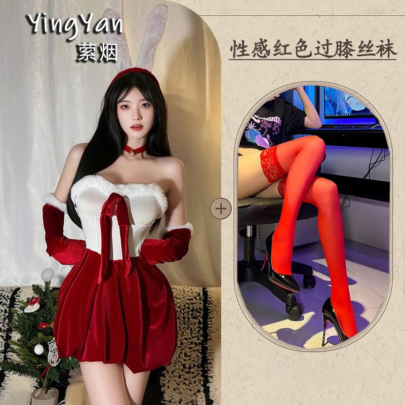 Christmas Dress Up Sexy Pure Lust Bow Dress Cosplay Bunny Suit New Year's Red Robe Woman