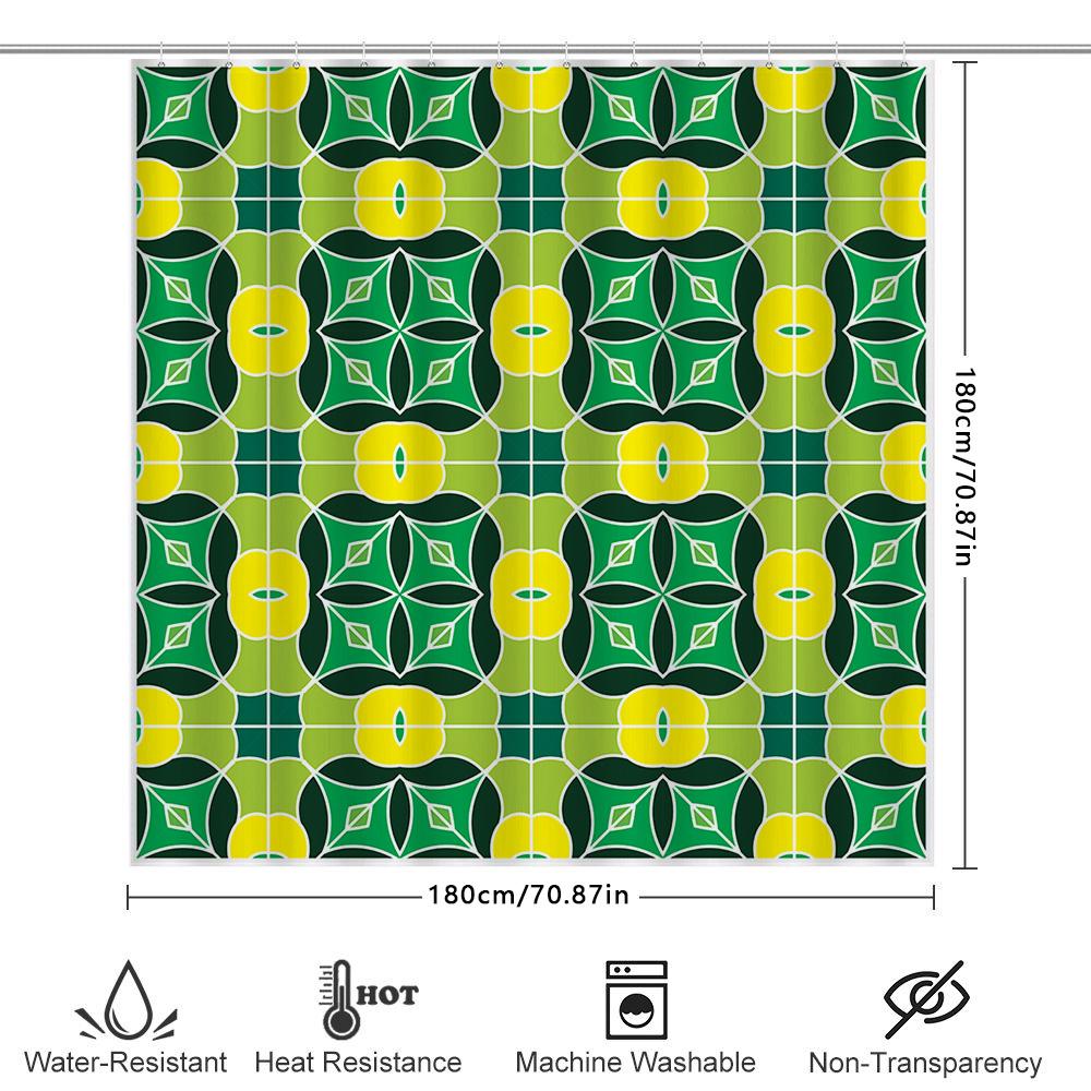 Colorful Geometric Shower Curtain For Bathroom Decor Waterproof Fabric With Rings Set