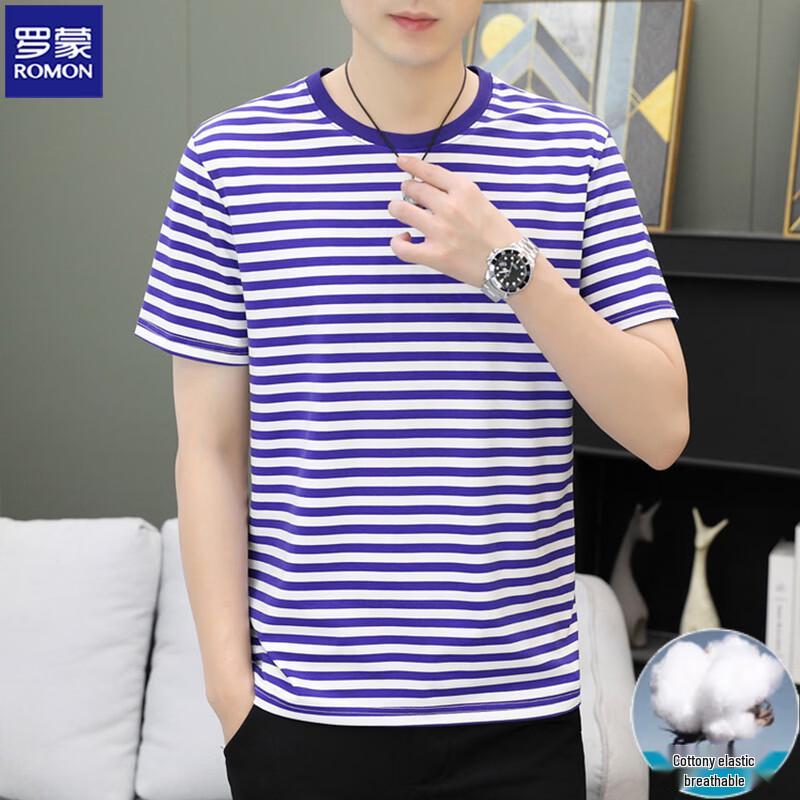 ROMON Herren Casual gestreiftes Kurzarm-T-Shirt