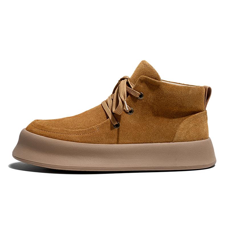 Casual Men s High Top Suede Leather Shoes Autumn Winter Platform Non-slip Rubber Sole Comfortable Lace-up Footwear Size 38-44 44 коричневый 9530₽