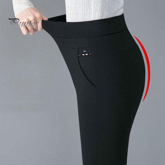 Mother Spring Pants High Waist Casual Stretch Pockets Solid Color Match Top Slim Fit Plus Size Pencil Women Clothing