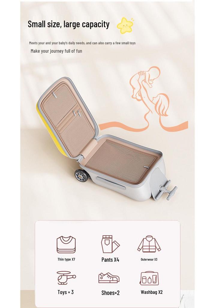 New 20-inch Children's Ride-on Carry-on Luggage with Password Lock and Detachable Trolley