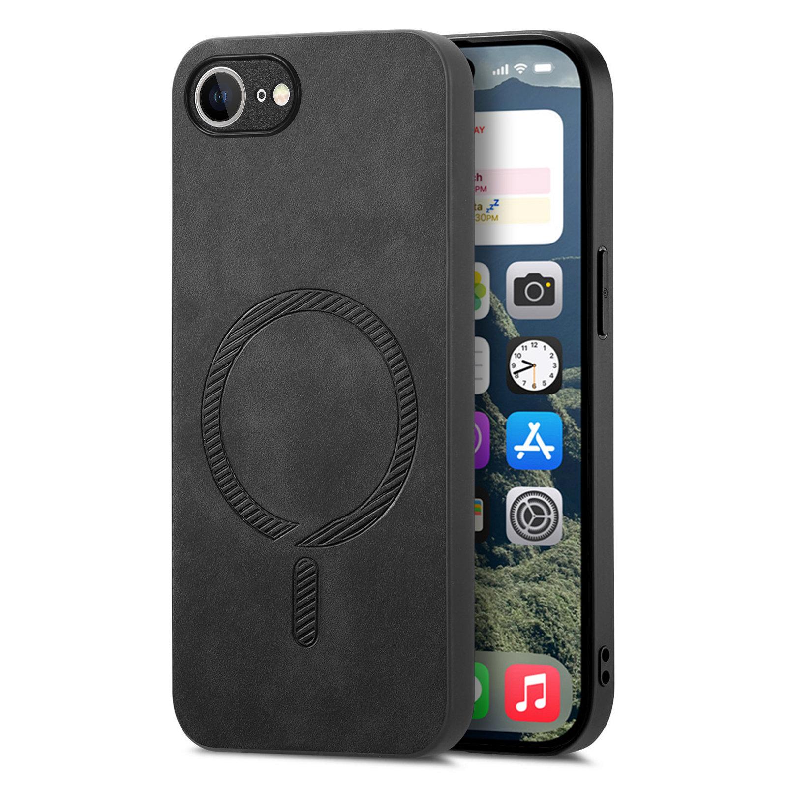 

For iPhone 16e Leather Back Case Compatible with MagSafe Skin-touch Phone Cover Black