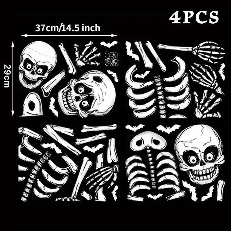 

Набор из 4 наклеек на окно в виде черепа на Хэллоуин - Статические ПВХ наклейки для украшения вечеринки на Хэллоуин, многоразовые