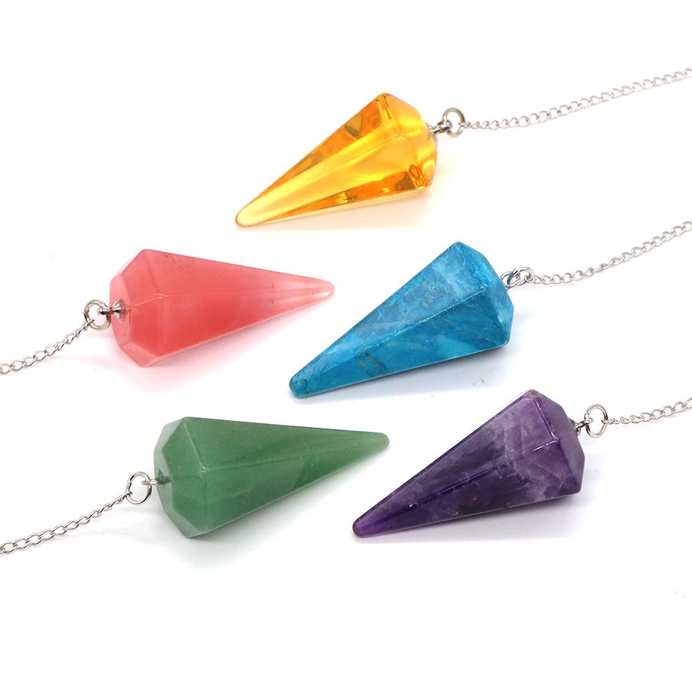 Natural Stone Quartz Agates Pendant Reiki Healing Crystal Cone Amethyst Charm Gems Pendulum Chakra Wicca For Divination Dowsing
