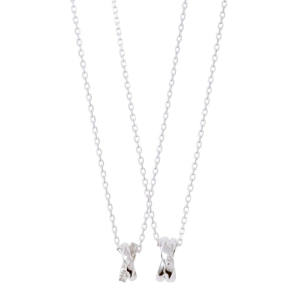 The Kiss Silver Pair Necklace with Simple for Men and Gift for Anniversaries and Gift Wrapping Box 40cm and 50cm SPD7034DM-7035DM Diamonds, Design,