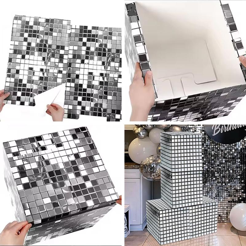 1/4PCS Scene Props Shiny Silver Magic Cube Shape Creative Packaging box Party decorations Candy box Retro 25x25x25cm