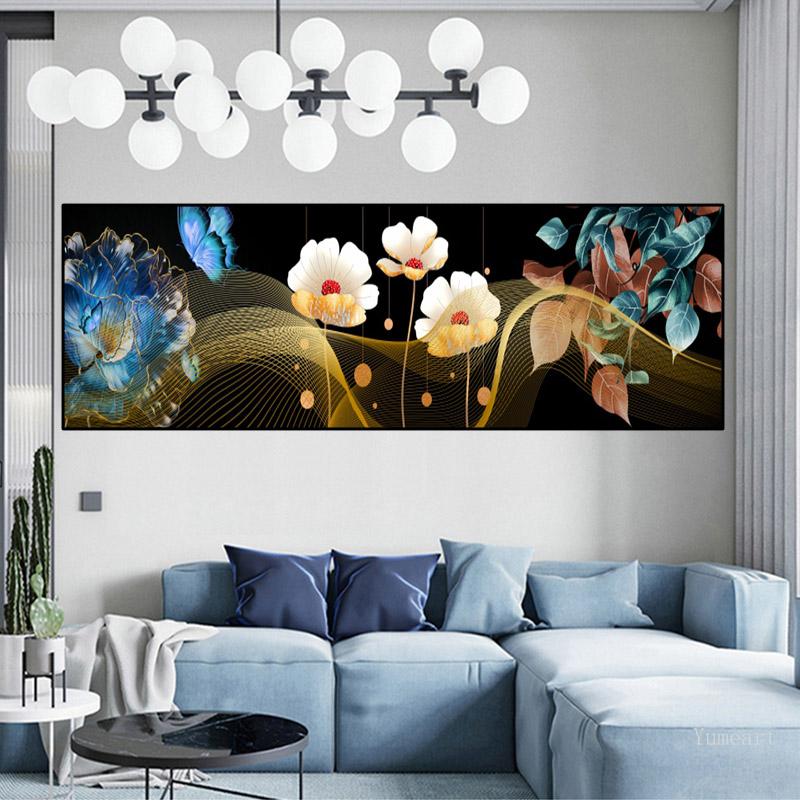 Nordic Abstract Flower Butterfly Leaves Canvas Painting Posters and Prints Wall Art Pictures Living Room Home Decor No Frame