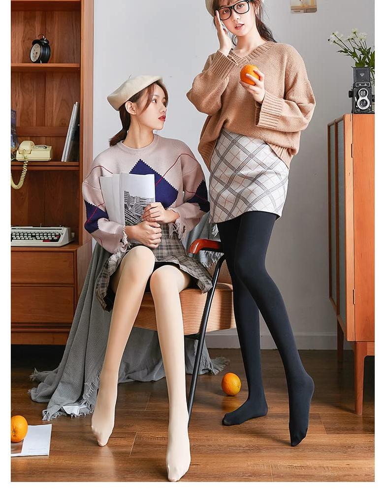 Winter Warm Slimming Skin Cold Protection [BINLILIN] Women's Tights, Fleece-Lined Leggings, Tights, Stockings, Effect, Tone, Beige, Black, (Beige