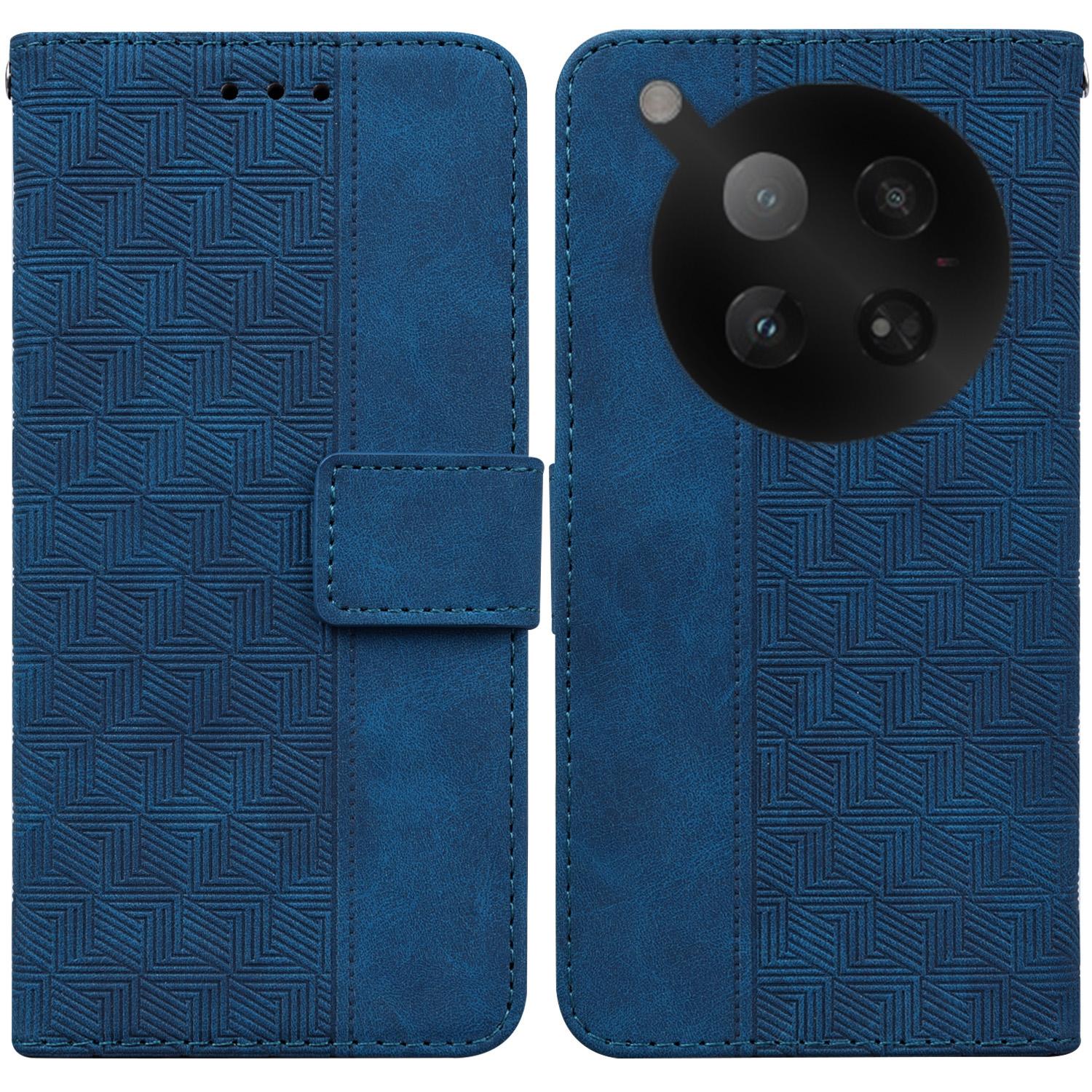 

For Infinix Zero 40 4G Case Geometry Pattern Leather Wallet Phone Cover with Wrist Strap Blue