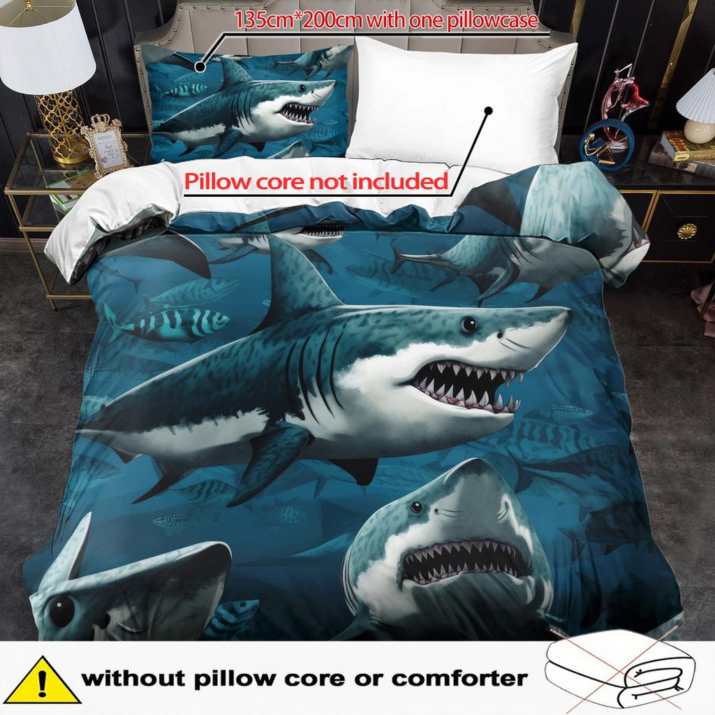 Quilt Cover Set 2/3pcs Bedding Set Deep Sea Shark Printed Duvet Cover Set King Queen Style Bedding Set Polyester