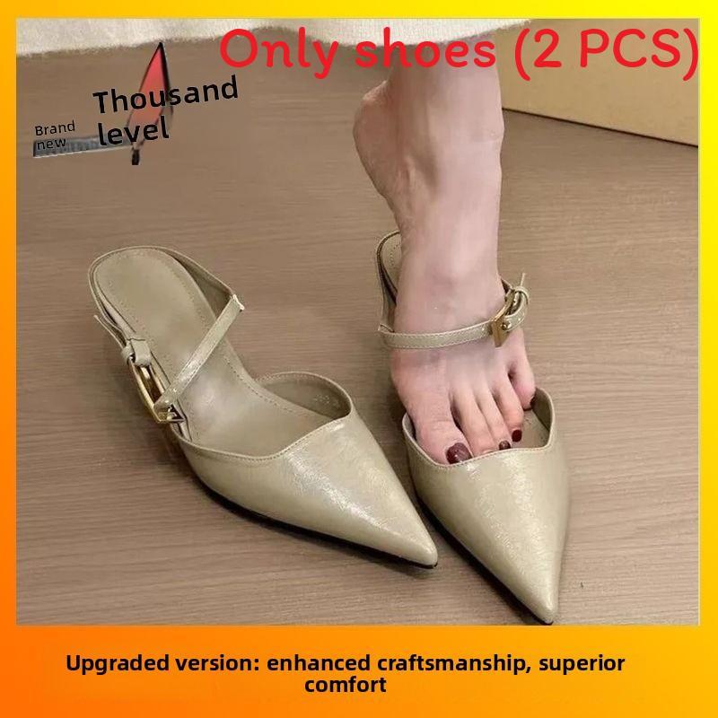 Retro Pointed Toe Mules For Women Summer Pu Casual Slipon With Skinny Heel For Daily Wear