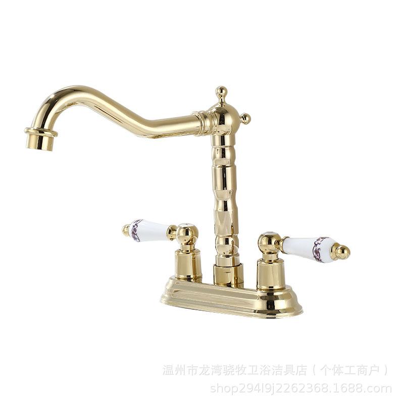 Widespread Basin Faucet Bathroom 4 inch Hot Cold Water Mixer Crane Deck Mounted Bath Tap Basin Mixer Brass Antique Bronze
