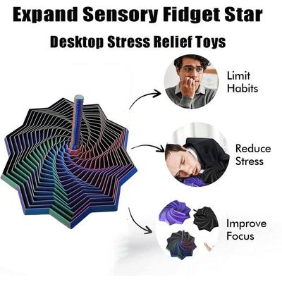 3D Expanding Sensory Fidget Star, New Stress Relief Sensory Spinning Spiral with Handle, Features Hypnotic Visual Fidget Toy