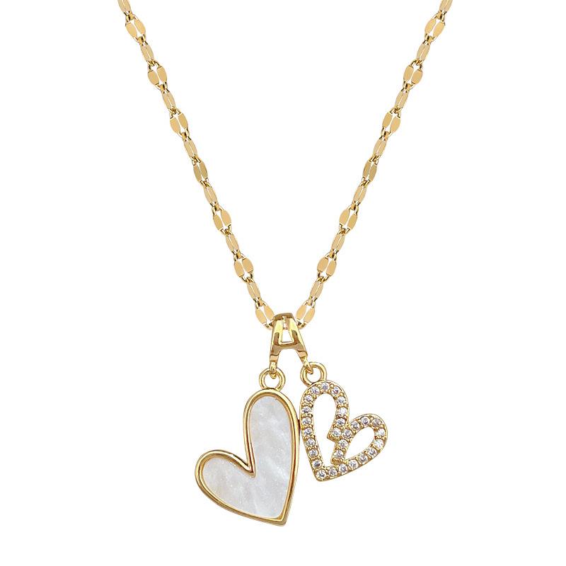 Double-Layer Love Empty Light Luxury Temperament Gorgeous Full Diamond Necklace Female Versatile Collarbone Chain Titanium Steel Chain