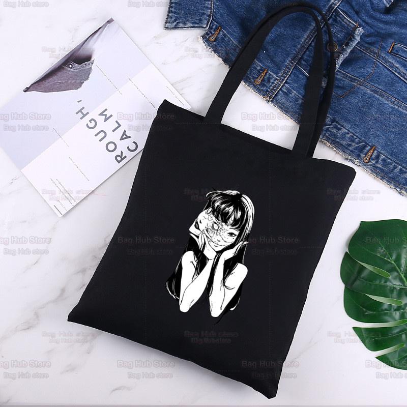 

Томиэ Манга Дзюндзи Ито Синтаро Каго Ужасы Узумаки Мультфильм Сумка на плечо Черный Холст Сумка Харадзюку Покупатель Сумка Мода Повседневная сумка