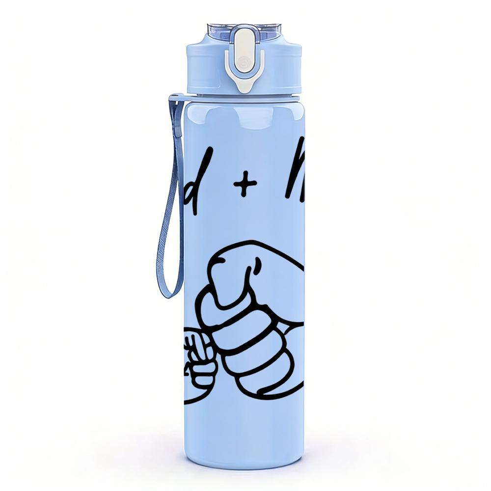 1PC Dad And Me Hand Shake Outline 750ml Color Plastic Water Bottle Leakproof Flip Straw Lid For Sports Office Home Use