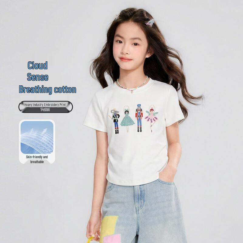 

Girls Cartoon Embroidered Short-Sleeve T-Shirt 160