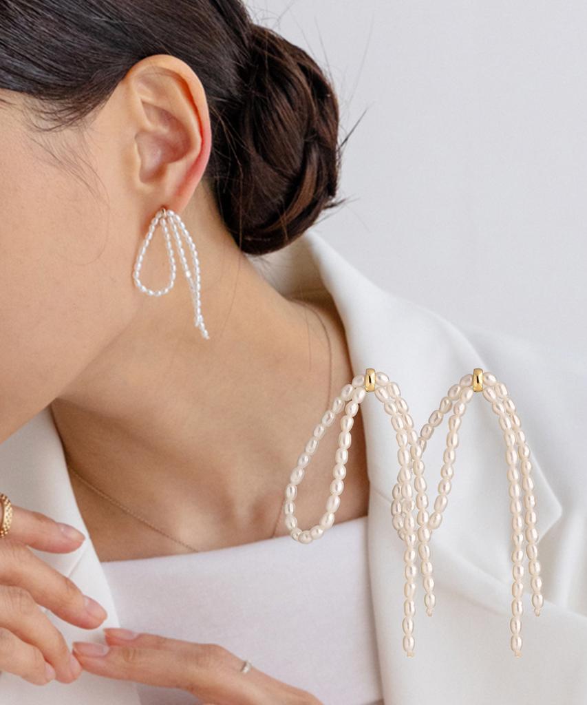 Haero Silver925 Pearl Ribbon Earrings