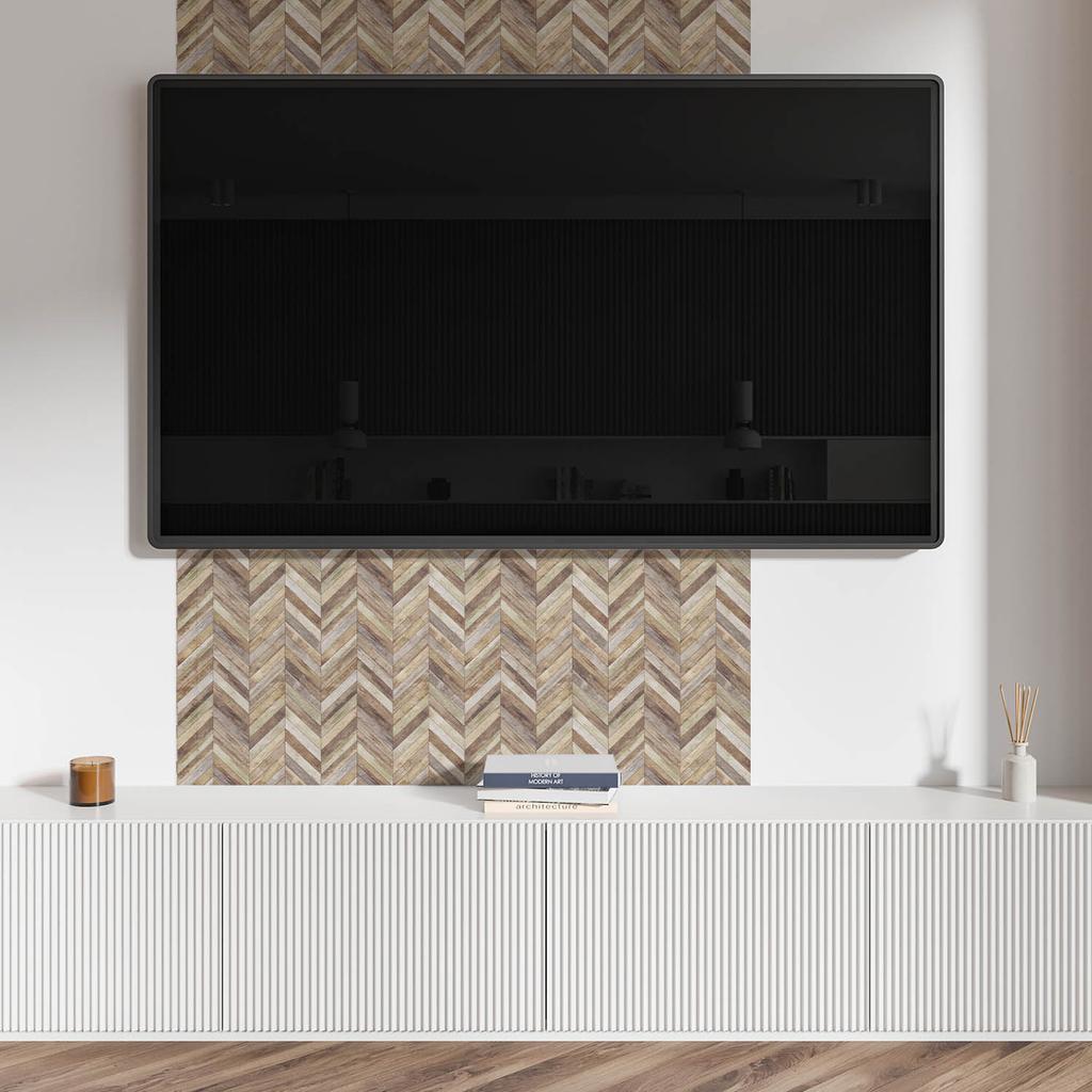 Printed Vinyl Panel - Bedroom Decoration 100x50 cm Herringbone Pattern of Boards