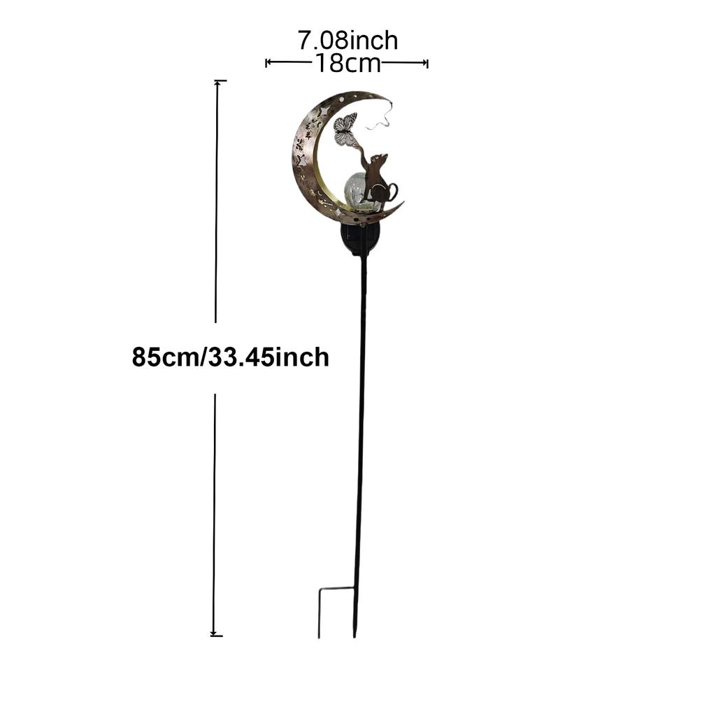 1pc Solar Lawn Light - Cat Paw & Butterfly Design with Moon & Stars, Outdoor Garden Decor Light, Iron Light for Yard, Party Gift