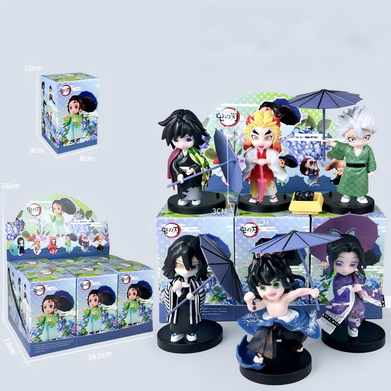 New Demon Slayer Plum Rain Season Blind Box Q Version Figures Umbrella Scene PVC Collectible Model Toy Gift for Anime Fans