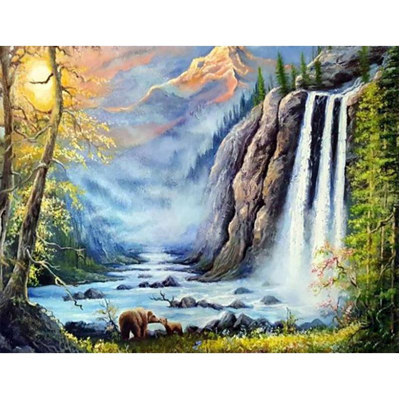 DIY 5D Diamond Painting Waterfall Landscape Handicraft Full Round Resin Diamond Embroidery Cross Stitch Mountain Wall Art