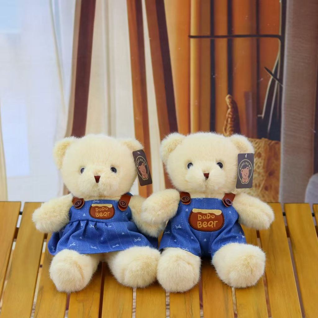 Teddy Bear Plush Toy With Denim Outfit For Couples And Gift Giving