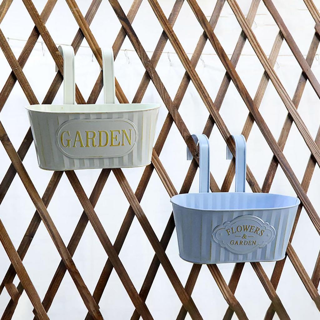 Metal Iron Hanging Flower Pot for Railing Fence Balcony Plant Holder Garden Planter Bucket with Detachable Hooks Decor