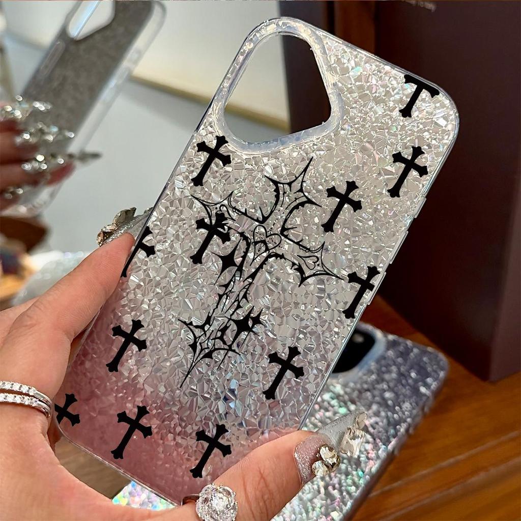 Acrylic Back TPU Bumper for iphone 11 14 15 XR 16 Plus 12 17 Pro 13 XS Max 18 Pro Max Air Black - White Cross Pattern hone Case Shockproof Cover