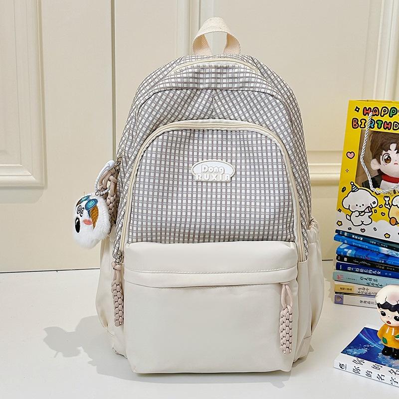 School Bag High Value Ins Cute Plaid Big Light Casual School Bag Large Capacity Commuter Girl Backpack