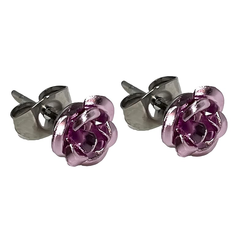 

rose rose earrings Available in 8 colors For both ears (set of 2) stud men s ladies stainless black silver accessories (pink)