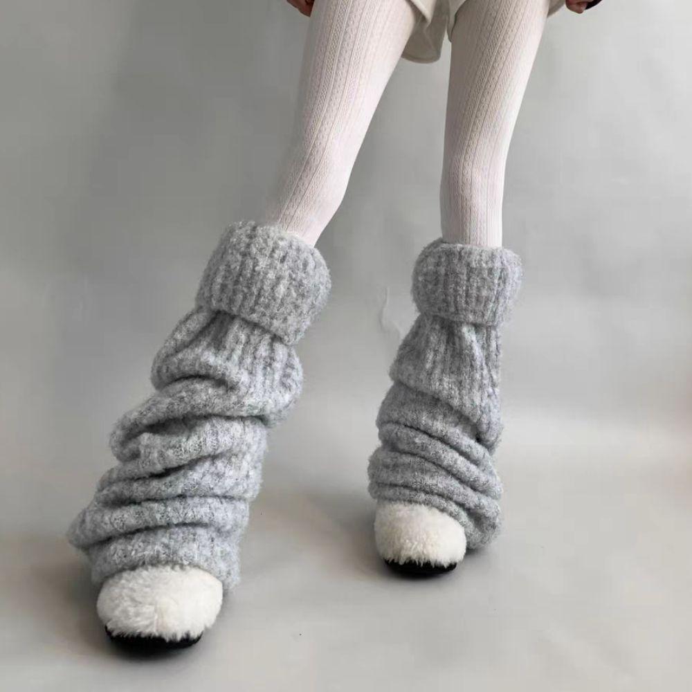 Y2K Winter Leg Warmers Foot Cover Knit Long Stockings Harajuku Plush Leg Socks Spicy Girls