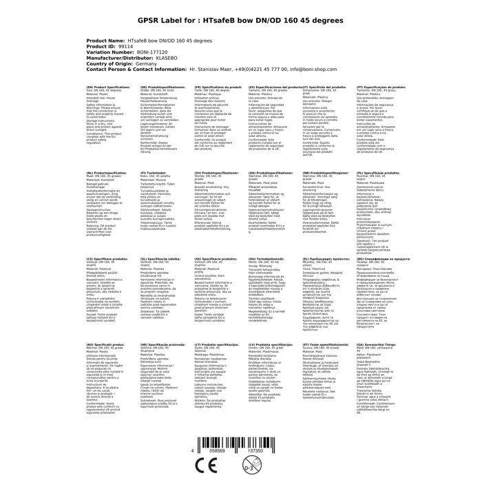 Coude HT 45° DN 160, Tuyau d'évacuation Assainissement