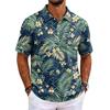 Men's Hawaiian Style Short Sleeve Polo Shirt Loose Fit Casual Top with and Geometric Print for Everyday Wear
