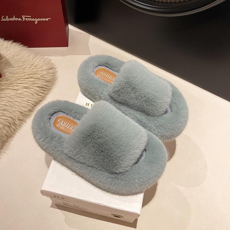 Small Man Increases Height Mao Mao Slippers Women's 2025 Autumn and Winter New Outer Wear Thick Bottom Versatile High Sense One-word Cotton Mop