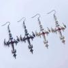 Punk Personality Silver Color Bat Wings Thorn Cross Dangle Earrings for Men Women Gothic Halloween Party Vampire Jewelry Gifts